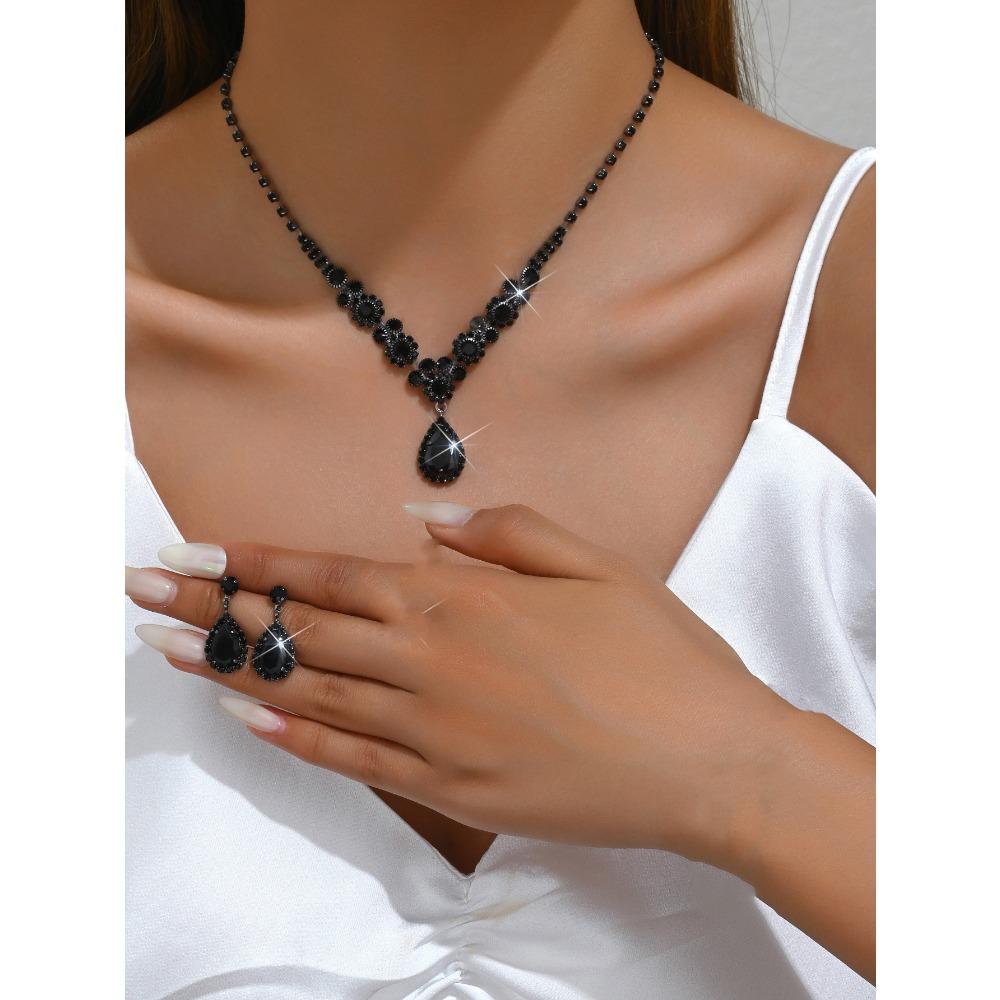 Wedding Jewelry Set Three-piece Set Bright Rhinestones Zircon Angel Teardrop Necklace Earrings Bracelet