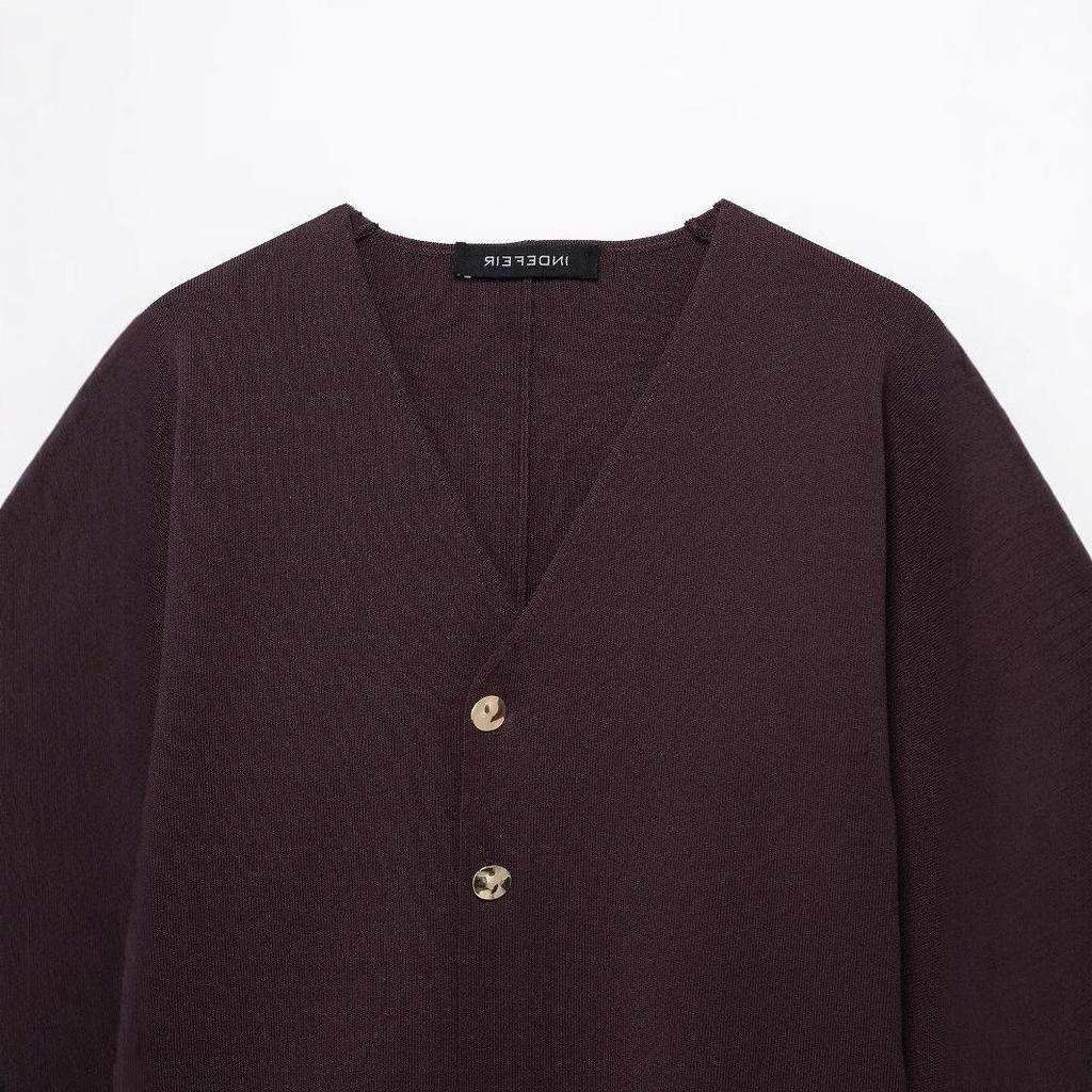 TAOP&ZA Women's Spring V-Neck Slim-Fit Double-Breasted Knitted Cardigan 
