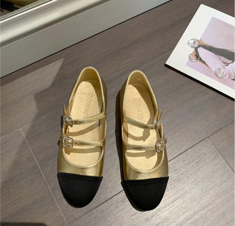 2025 Spring New Round Head Retro French Flat Bottom Shallow Mouth Mary Jane Women's Single Shoes Leather Fresh Low Heel