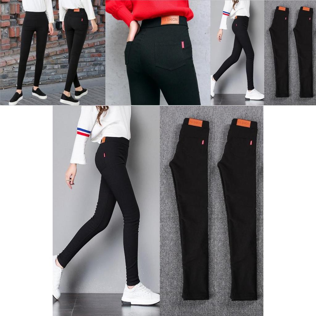 Black Skinny Pants For Women With Polyester Fabric Slim Fit High Waist Casual Trousers