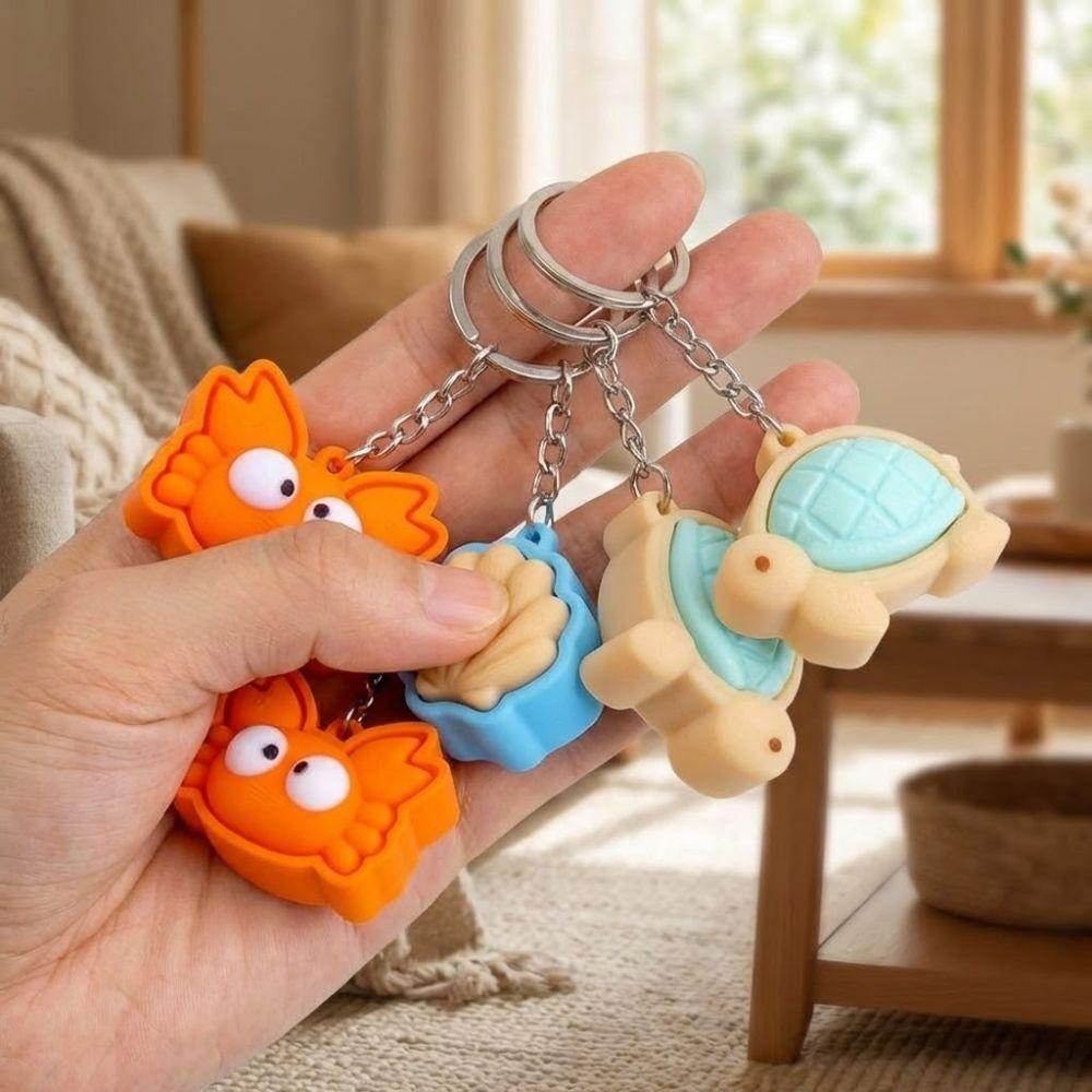 Mini Turtle Clicker Keychain Cute Animal Fidget Sensory Toy Button Clicker Keyring Venting Toys
