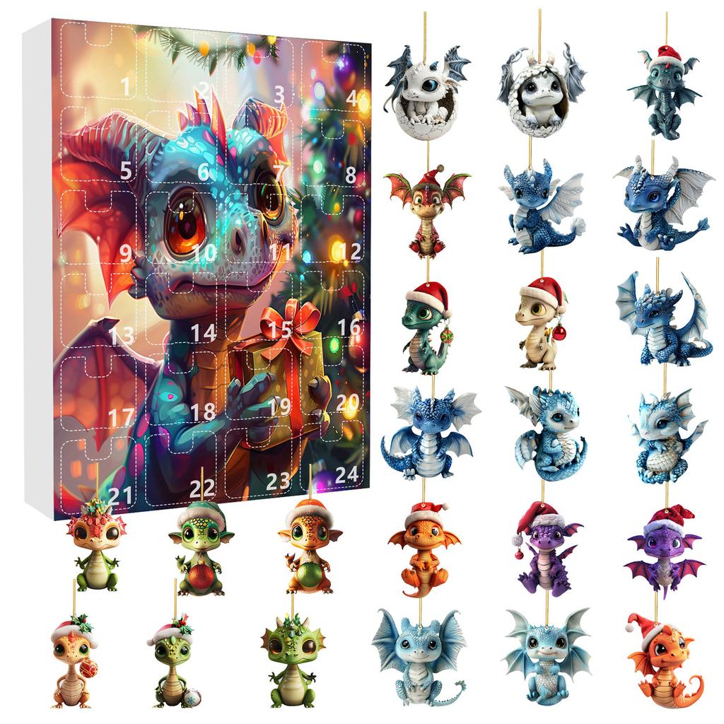 24 Pieces Per Set of Christmas Blind Box Acrylic Dragon Pendants, Christmas Arrival Calendar Blind Box Christmas Tree Pendants