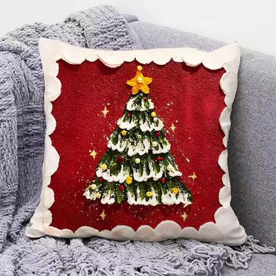 Textured Christmas Tree Throw Pillow Cover, 3D Art Decor Cushion Case
