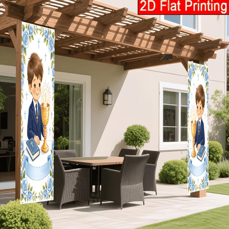 2D Flat, 2pcs 2D Flat Spanish Themed Boy's First Communion Porch Banner 30.48x179.83 cm Polyester Door Couplet, Designed for the Boy's First Communion