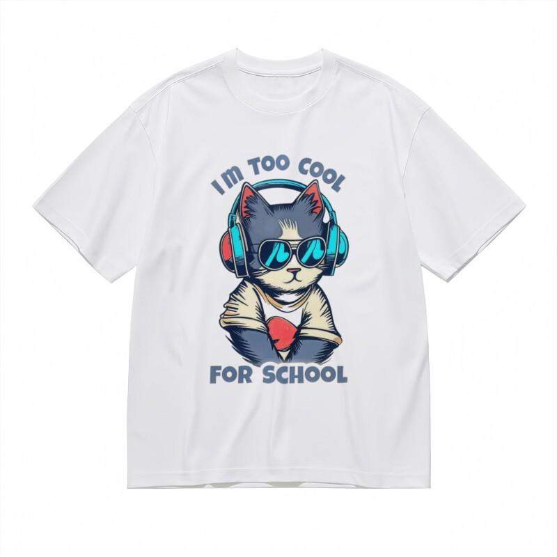 

Men s T-shirt With Edgy Cool Cat Art Graphic White 100% Cotton Tops Summer USA M