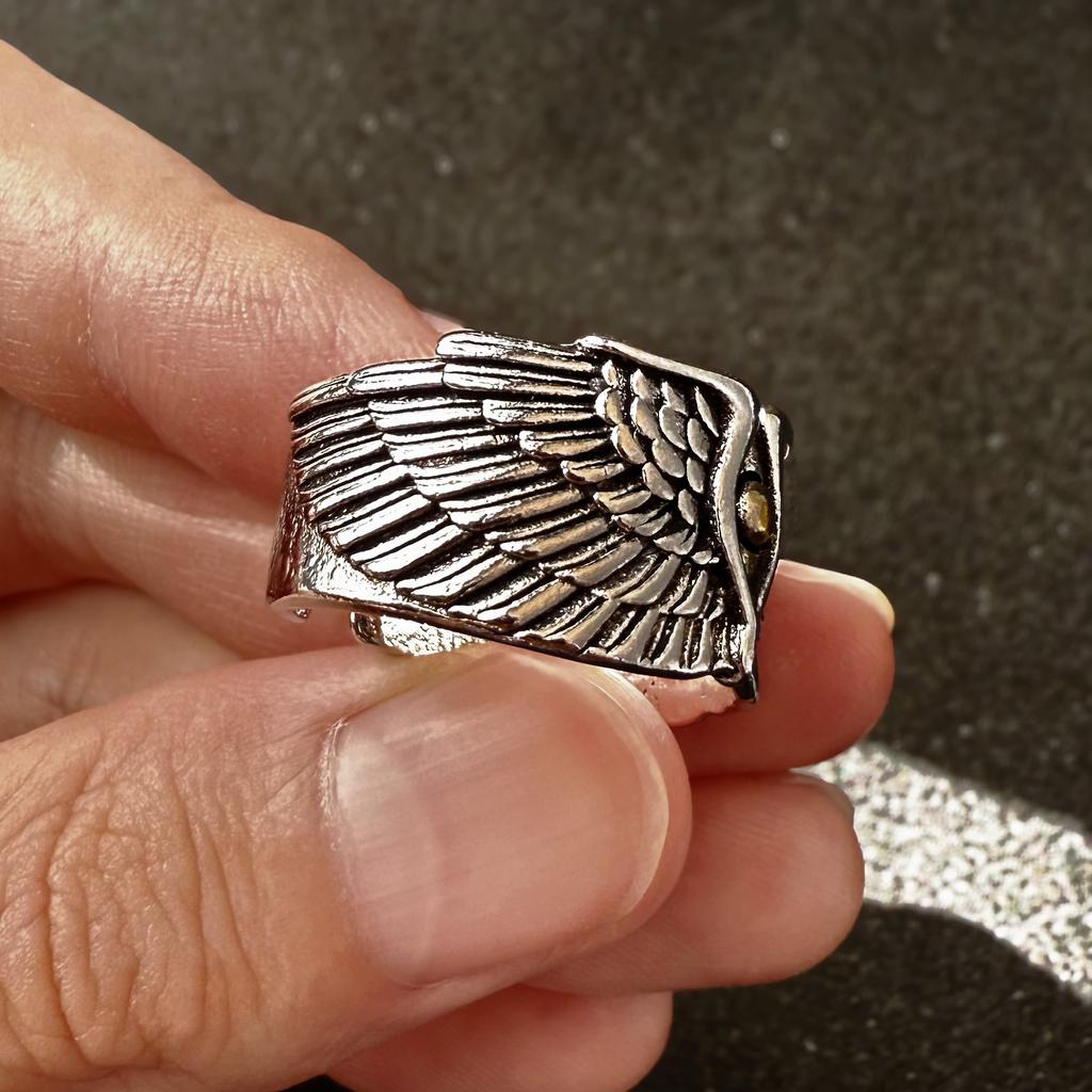 Retro Angel&Demon WIngs Adjustable Open Ring For Men Punk Gothic Edgy Jewelry Silver Color Bikers Accessories Vintage Gift