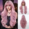 Long Curly Green Wave Synthetic Wigs with Bangs for Women Christmas Grass Green Cosplay Wigs Daily Natural Hair Heat Resistant