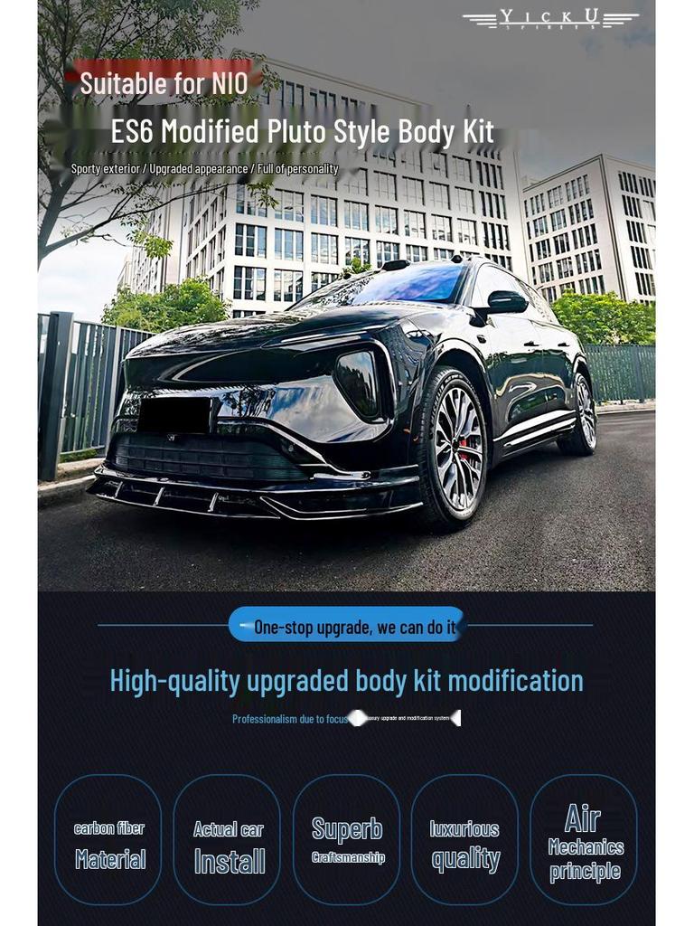 NIO ES6 Upgrade: Pluto Bright Black Aero Kit (Front Lip, Rear Lip, Tail Wing, Top Wing) for 2023-2024 Models