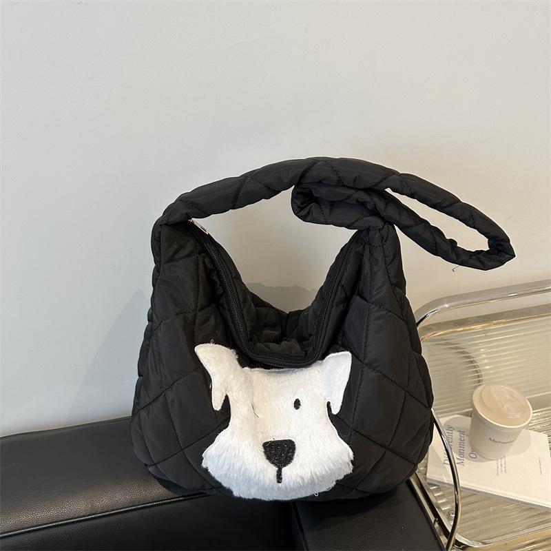 Cartoon Cotton Clothes Bag Women's 2025 Autumn and Winter New Large-capacity Handbag Cute and Sweet Shoulder Messenger Tote Bag