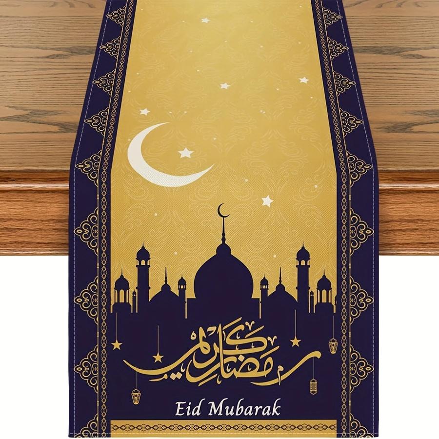 Eid Mubarak Golden Moon Linen Table Runner Home Decorations Ramadan Kareem Eid Al Fitr Dining Table Runners Ramadan Decorations