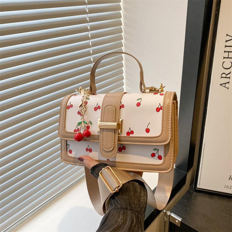 New cute cherry printed messenger bag simple splicing handbag fresh contrasting color shoulder bag