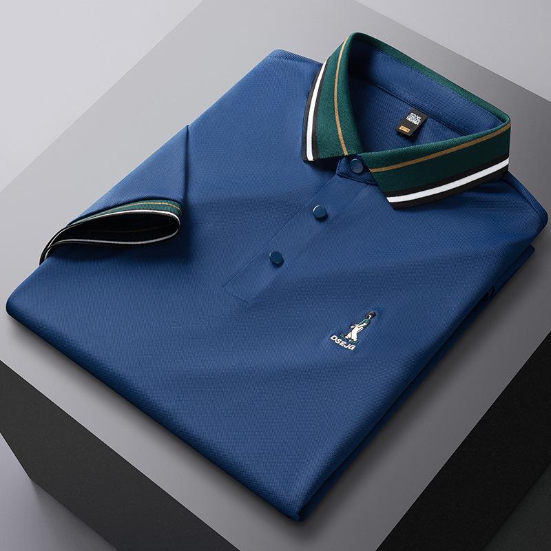 Men's Summer Ice Silk Polo Shirt - Short Sleeve, Solid Color, Embroidered, High Elasticity, Non-Iron, Anti-Wrinkle