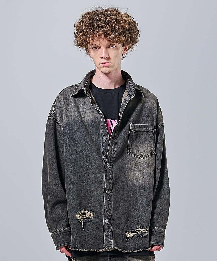 Otherfits Vintage Washed Denim Shacket (Black)