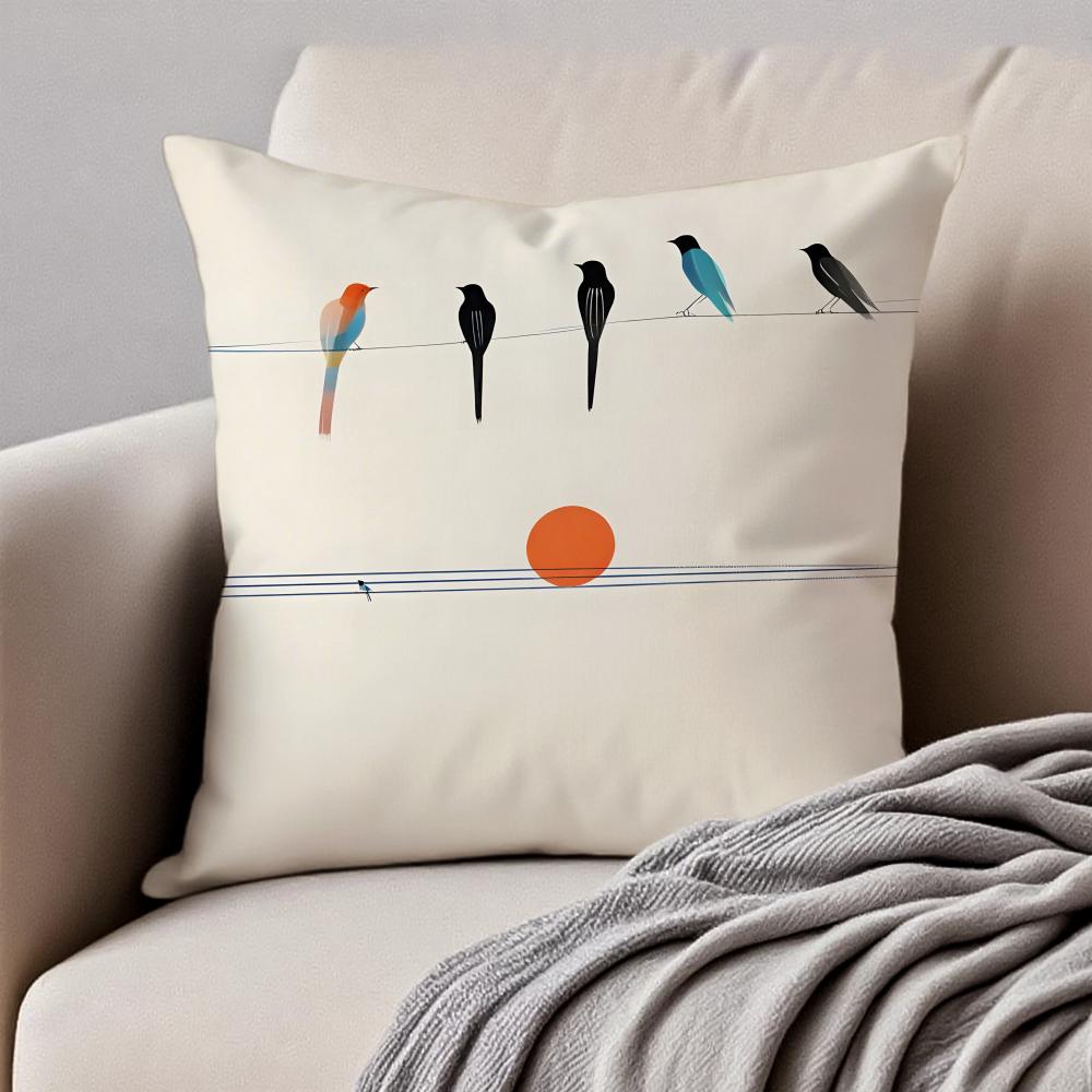 Minimalist Abstract Geometric Bird Pattern Cushion Cover Pillowcase Antidustmite Invisible Zipper Short Plush Sofa Cushion