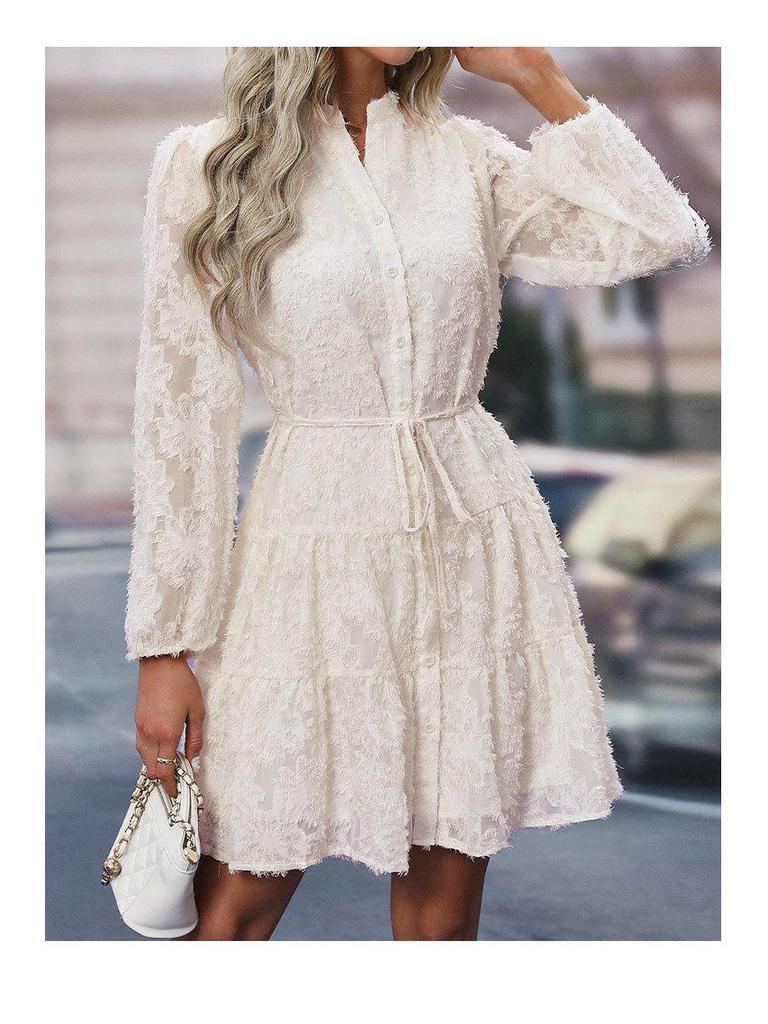 European and American Elegant Retro Lace Long Sleeve Dress - Multicolor Spring & Autumn Style