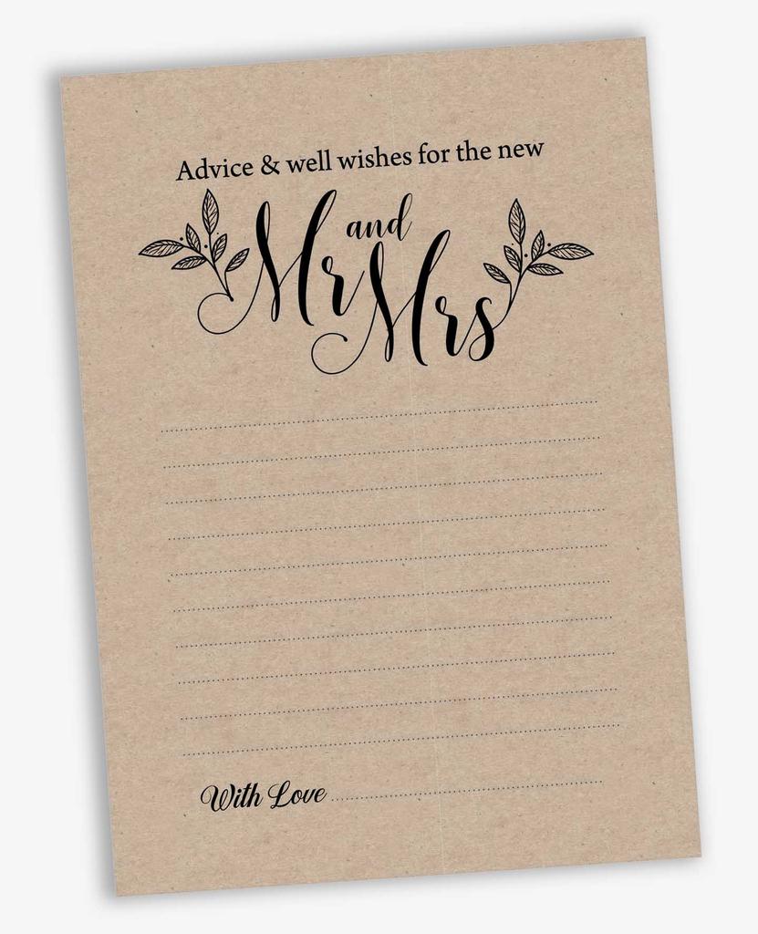 Inkdotpot Set of 50 Advice & Well Wished for The Newlyweds, Bride and Groom Advice Cards Rustic Wedding Décor, Guestbook Alternative, 5x7 Inches
