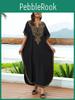 Size Embroidered Black Edolynsa Plus Kaftan Summer Long Beach Dress Women Homewear Outfit Swim Suit Cover Up Loose Caftan