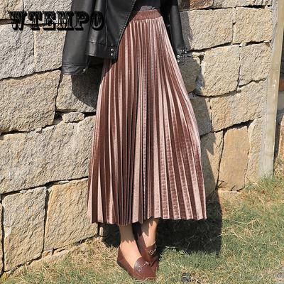Falda larga plisada por debajo de la rodilla a la moda para mujer, Faldas de cintura alta informales japonesas coreanas para primavera