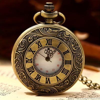 Roman Numerals Quartz Pocket Watch Men Women Hollow Vintage Watch with Chain Men Gifts