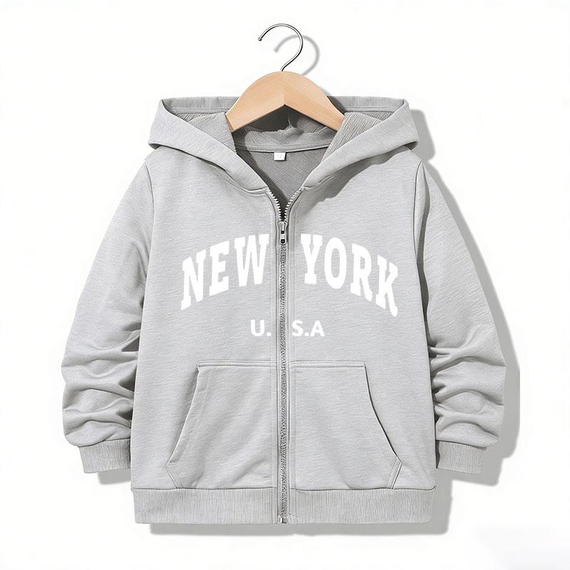 Fashion New York Letter Zipper Hoodie Jackets Boys Girls Y2k Zip Up Sweatshirt Spring Autumn Hoodies Casual Clothes