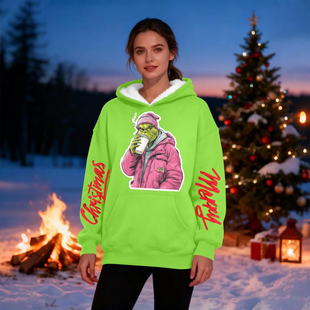 Women's Casual Fashion Plus Velvet Thickened Christmas Print Hooded Sweatshirt