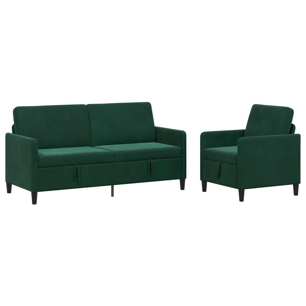 Sofa Set with Storage 2 pcs Dark Green Polyester