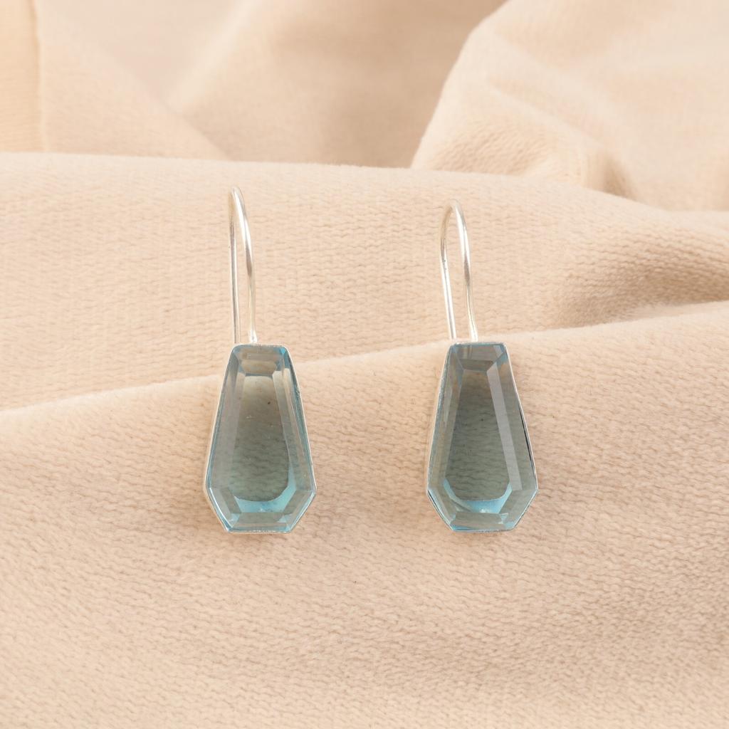 Sky Blue Topaz Gemstone 925 Sterling Silver Jewelry Handmade Hoop Earrings 1.26" EE-138-11