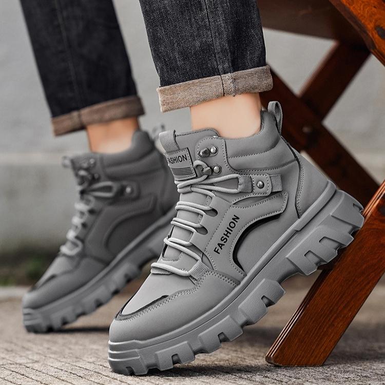 Men's Workwear Shoes, Durable and Comfortable Ankle Boots, Trendy Thick Soled and Height Increasing Casual Boots  Zapatos Mujer