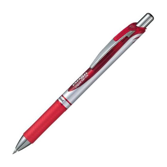 Шариковая ручка Pentel Гелевые чернила Energel Выдвижная 0,7 мм Серебристый корпус BL77-B Красный 10 штук