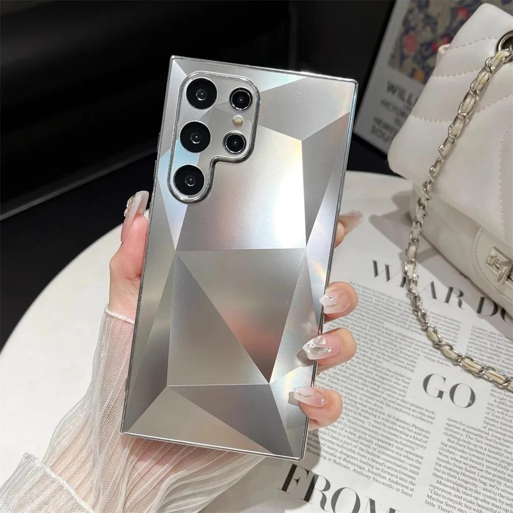 3D Diamond Pattern Matte Plating Cover For Samsung Galaxy S24 S23 Ultra S22 Plus A53 A54 A55 A34 A23 Hard Shockroof Case