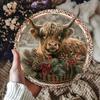 Vintage Metal Highland Cow Holiday Wreath Wall Decor Christmas Halloween Home Gift