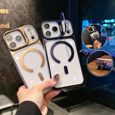 6D Electroplating Frameless Magnetic Magsafe Case For iPhone 17 Air 16 15 14 Pro Max Lens Holder Protect Clear Shockproof Cover