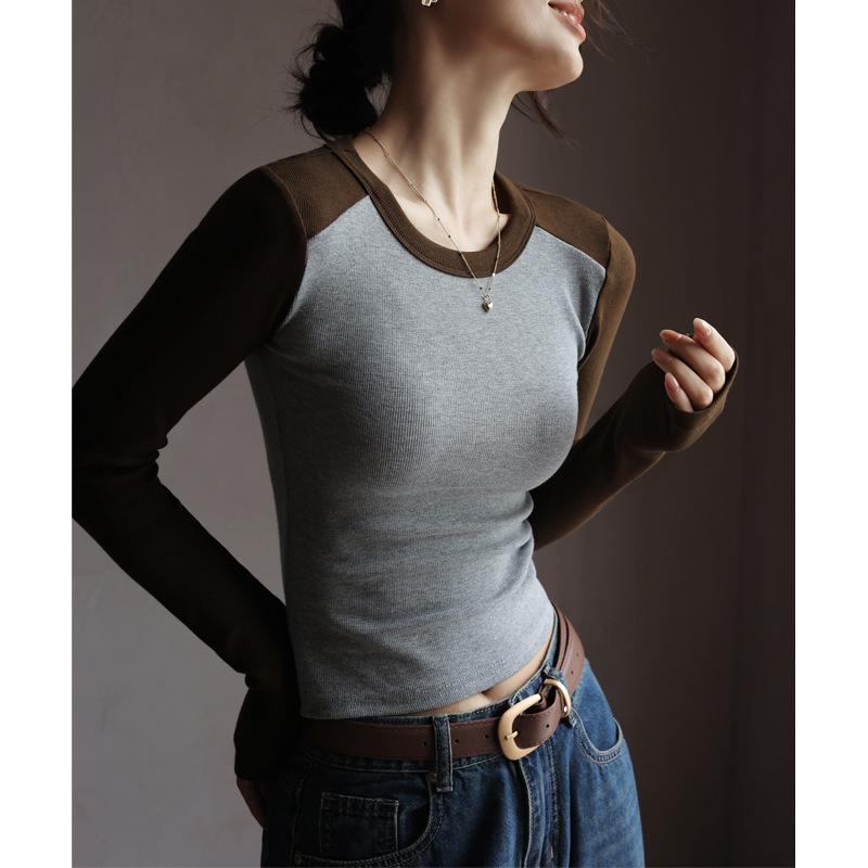 

Укороченная одежда Y2K, тонкие простые женские топы, облегающие футболки Kpop, винтажные женские футболки 90-х годов, футболки с длинными рукавами XL коричневый