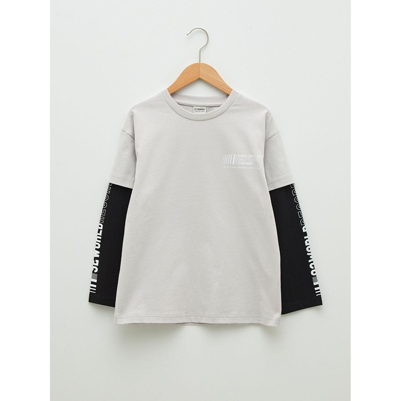 

Футболка с длинными рукавами для мальчиков с круглым вырезом и принтом, серая