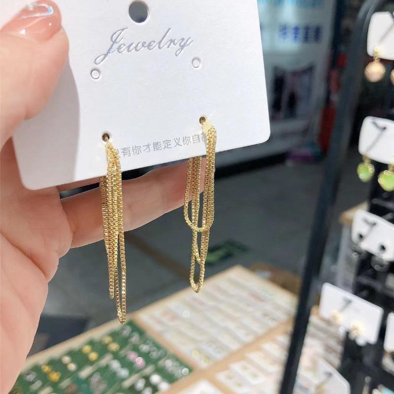 Korean Fashion Tassel Line Gold Color Stainless Steel Drop Dangle Earrings for Women Wedding Bride Party Jewelry Accessories