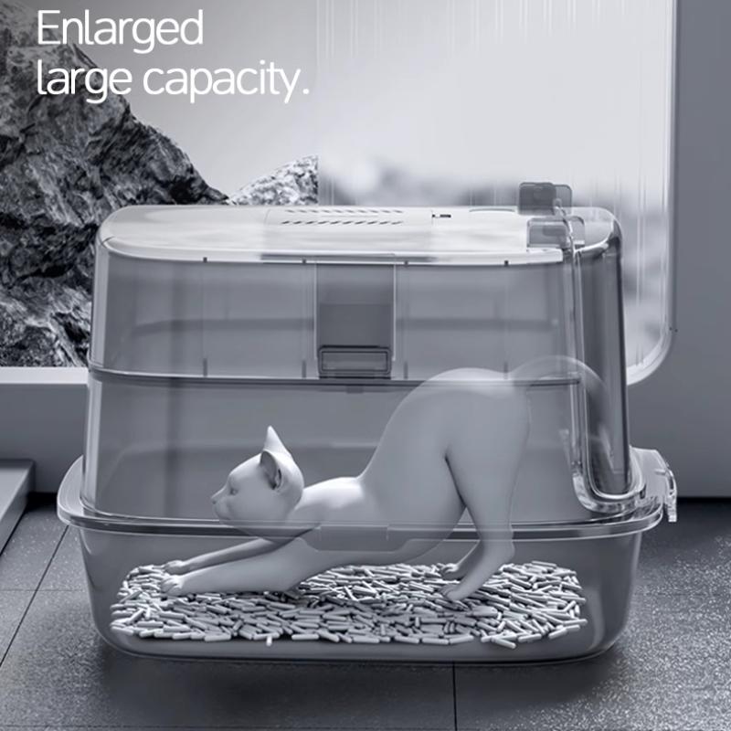 Fully Enclosed Cat Litter Box Stainless Steel Cat Toilet Odor Proof and Splash Proof Pet Bedpans Easy Lift Lid Cats Sandbox