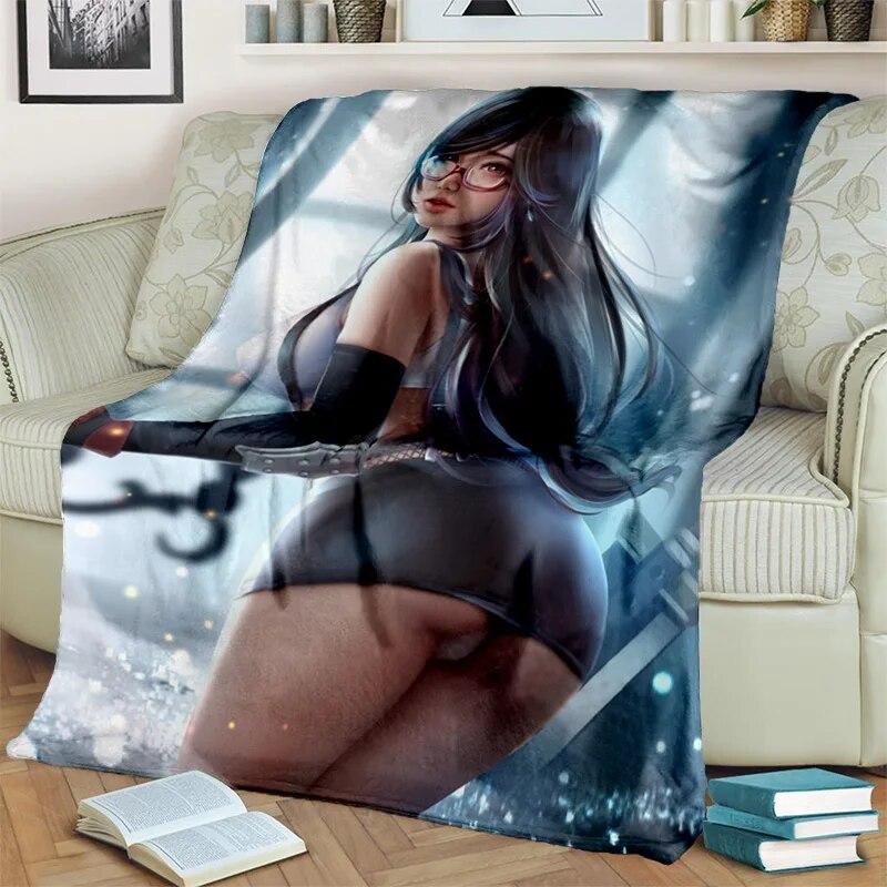 3D Tifa Aerith Sexy Lace Girl Game Cartoon Blanket,Soft Throw Blanket for Home Bedroom Bed Sofa Picnic Office Cover Blanket Kids