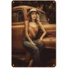 Retro Pinup Girls Classic Cars Metal Sign Wall Decor Garage Bar