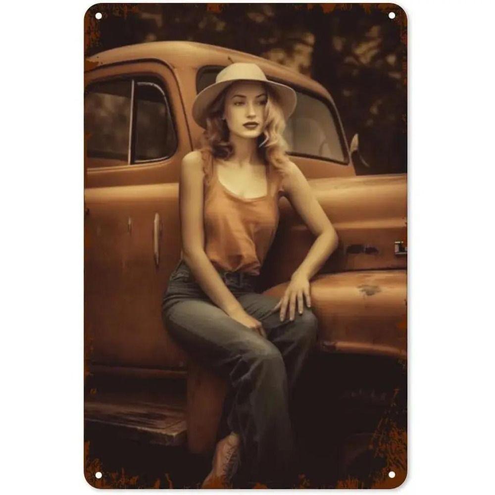 Retro Pinup Girls Classic Cars Metal Sign Wall Decor Garage Bar