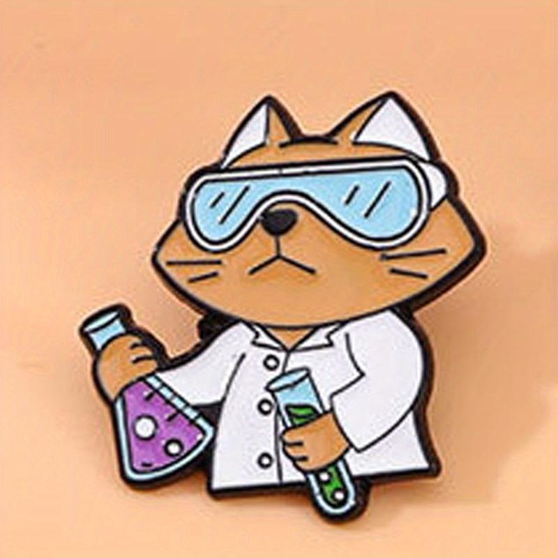 Cartoon Science Experiment Cat Brooch Animal Chemist Test Tube Fixed Needle Accessory Badge