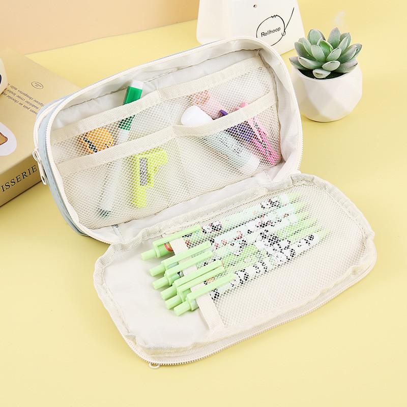 Durable Canvas Stationery Storage Box With Multiple Compartments For Middle School Students