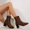 Plus Size Leopard Print High Heel Fashion Boots Women's Winter 2025 New Thick-heeled Suede Martin Boots