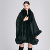 Herbst Winter Kunstkaninchenfell Kragen Schal Poncho Locker Gestrickter Cardigan Übermantel für Damen