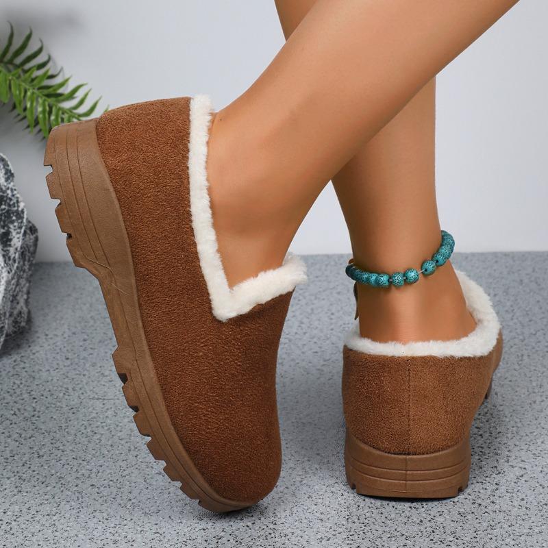 Fashion Women's Warm Cotton Shoes, Winter Plush Casual Shoes, Outdoor Non-slip Fluffy Thick-soled Snow Boots, Slip-on Loafers