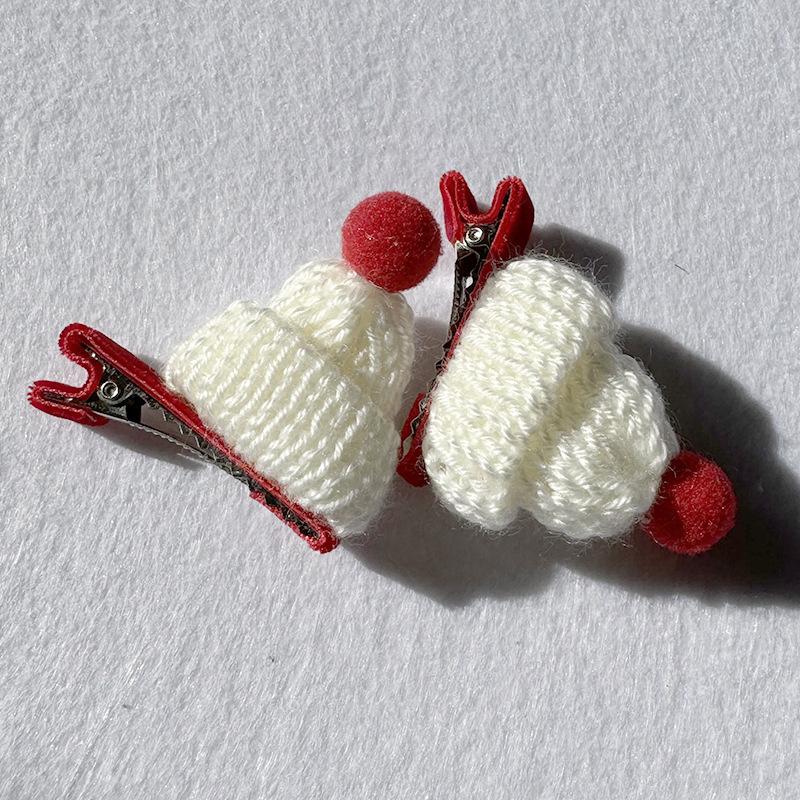 

2Pcs Baby Girls Cute Headwear Christmas Knitted Hat Hairpins Children Hair Accessories Christmas Cap Shaped Hair Clip слоновая кость