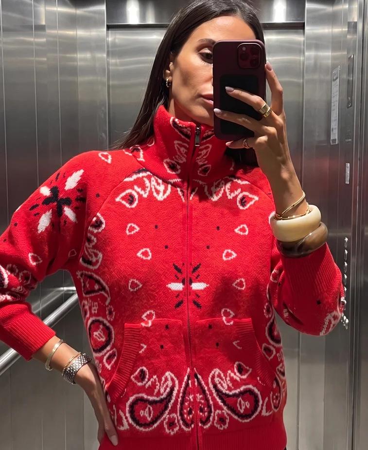 Japanese Style Printed Casual Knit Zipper