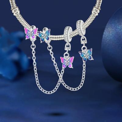 Copper Butterfly Zircon Hollow-Out Love Heart Charms Beads Fit Original Pan Bracelet Bangle Diy Jewelry