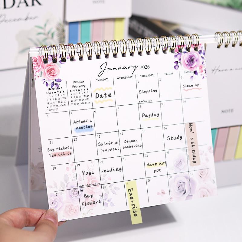 WTEMPO 2026 DIY Printed Calendars Home/Office/Classroom Desktop Decoration Multi Functional Memo Plan Schedule Self Discipline Check in Calendars