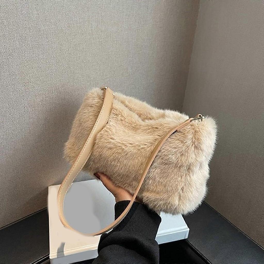 Trendy Plush Shoulder Tote Bag Great for Fashion Forward Women Perfect for Everyday Errands Travel Social Occasions  Black