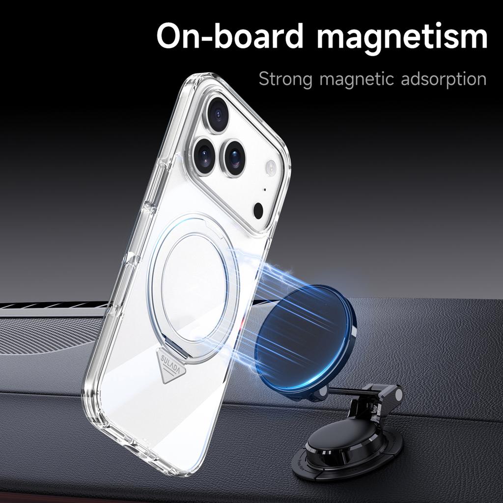 SULADA For iPhone 17 Pro Magnetic Case with Kickstand TPU+PC Clear Phone Cover